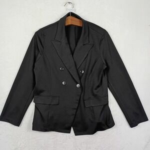 Beyove Blazer Women XL Black Double Breasted Knit Stretch Work Wear Professional